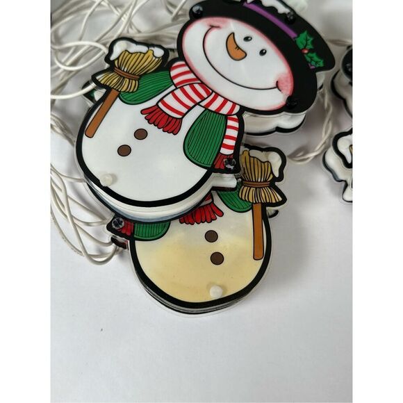 Vintage Snowman Christmas string lights 5 pc plastic stained glass in box - Picture 4 of 5